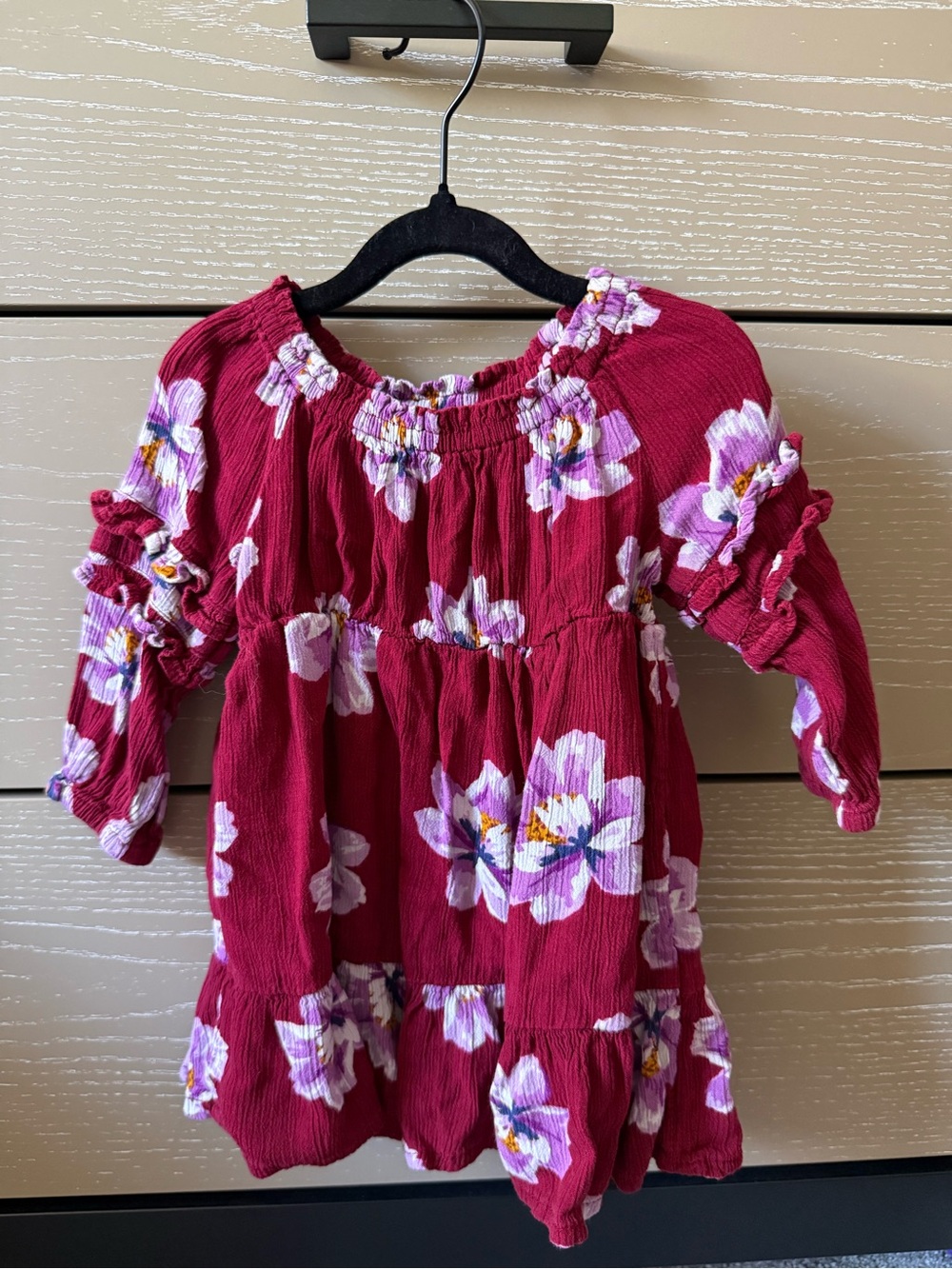 Old Navy Burgundy Floral Tiered Dress